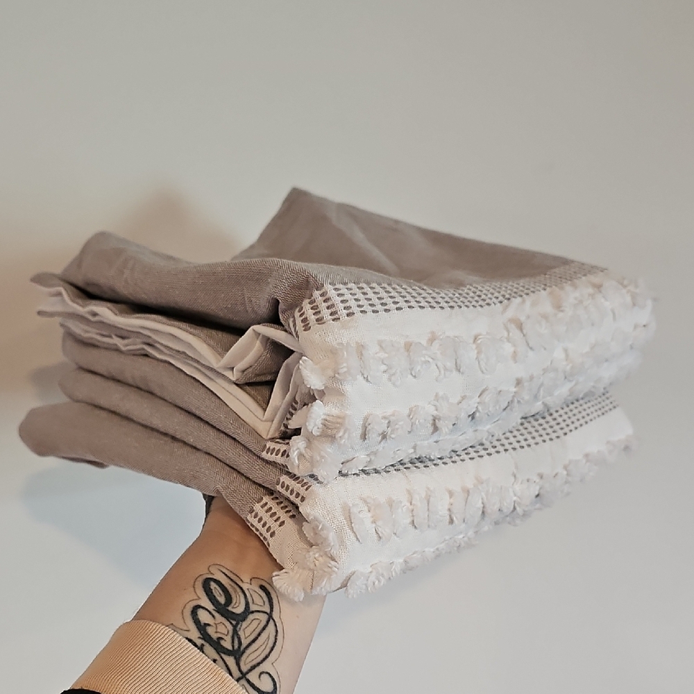 Pair of Gray and White Cotton King Pillow Shams